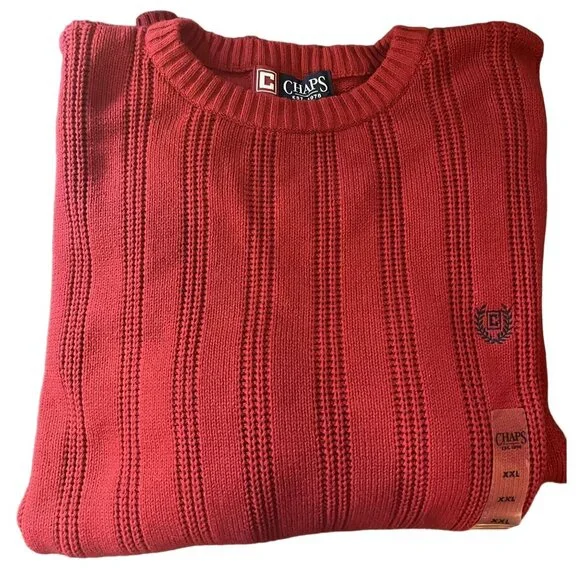 CHAPS RALPH LAUREN Men's RED Crew Neck Cotton Cable-Knit Sweater XXL NWT